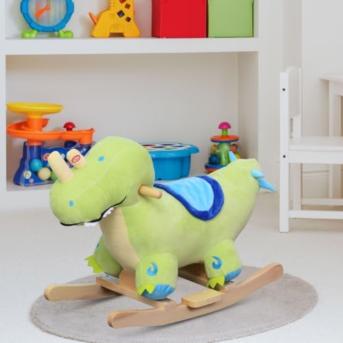 Qaba Kids Plush Ride-On Rocking Horse Toy Dinosaur Ride on Rocker Green - Image 2