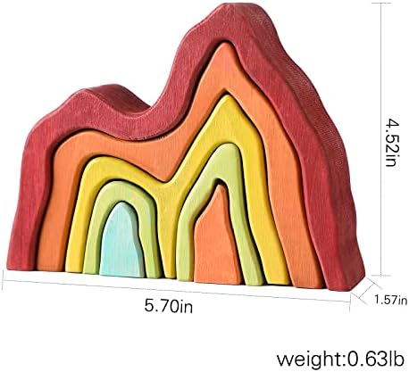 JETM·HH Wooden Rainbow Stacking Toy | House Bulding Block | Montessori Geometry Educational Stacking Game | Learning Educational Toys for Kids Baby Toddler（Volcano） - Image 5