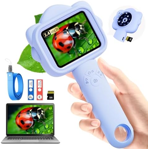 Microscope for Kids, Kids Microscope with Sample Slide, Educational Science Kit Toys for Birthday Gifts Toys for 3+ Year Old Girls, 32GB SD Card Include (Blue) by DPduct