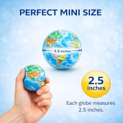 24 Pack - Globe Mini Soft Foam Earth Squeeze Balls, 2.5" Squeezable World Toy Stress Relief Bulk Educational Novelties for Kids, School, Classroom, Party Favors, Rewards - Image 4