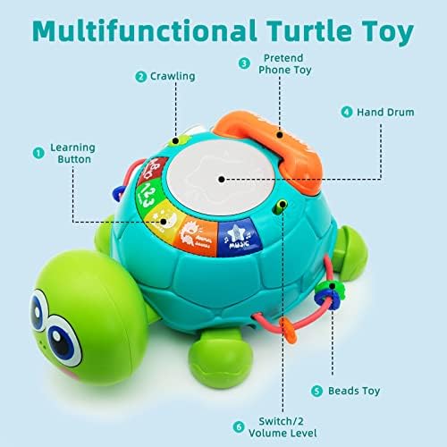 Ussybaby Baby Crawling Toys 6 to 12 Months, Infant Turtle Musical Toys with Phone Hand Drum，Baby 7 8 9 10 11 Months 1-2 Year Old Boy Girl Gift Green - Image 2