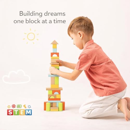 100 Pcs Building Blocks for Toddlers 1-3, Kids Wooden Blocks & Shape Sorter - Image 2