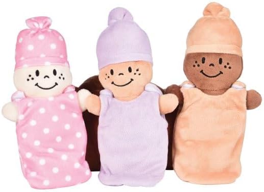 Creative Minds Basket of Babies with 3 Super Soft 9" Plush Doll Toys for Babies and Kids, Plush Multicultural Sensory Babies Toy Set with Basket, Orange, Purple, Pink - Image 4