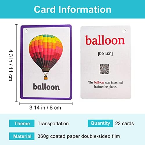 Lilias Transportation Flash Cards, Toddler Learning Toys, Preschool Learning Toys, Homeschool Supplies, Learning Supplies for Kindergarten, 4.3 X 3.14 Inch, 22 Cards in Set,WC011 - Image 2