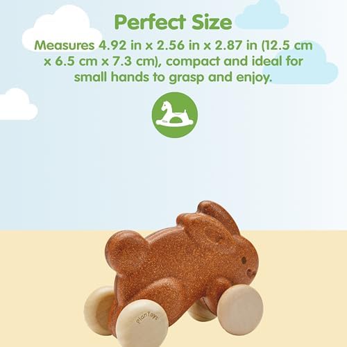 PlanToys® Brown Push Along Bunny Wooden Montessori Movement Toy for Kids - Image 2