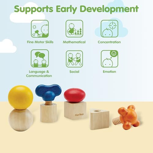 PlanToys® Nuts & Bolts Wooden Toy for Kids Ages 2+ Montessori STEM Set - Image 4