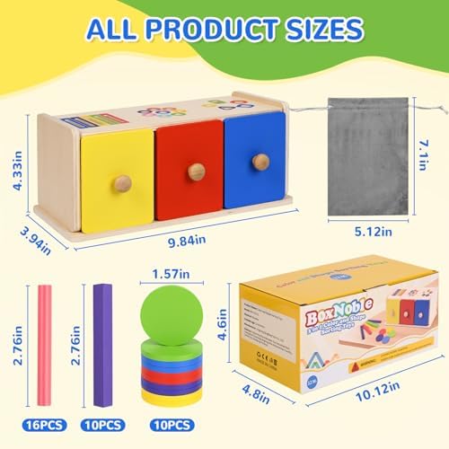 Wooden Montessori Toys for 1+ Year Old, Fine Motor Skills Sensory Preschool Learning Educational Toys, 3 in 1 Color Sorting Drawer Box Toddler Gifts for Boys & Girls 12-36 Months - Image 5