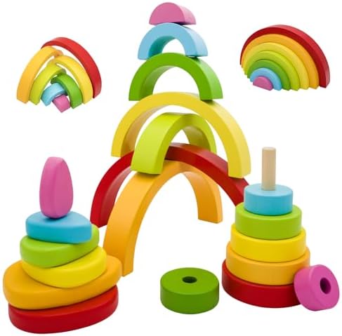 MEGRANATE Montessori Wooden Rainbow Stacking Toys for Kids Wood Building Blocks Nesting Puzzle Toy Colorful Stacker Arch Game Sensory Educational Learning Toys for 3+ Year Old Kids by Unknown