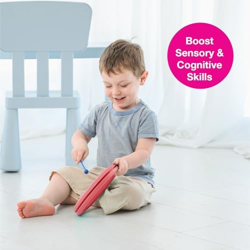Edushape Classic Flat Drum for Baby with Easy-Grip Mallet - Set of 1 Red Color Baby Drum Toy for Toddlers, 2-Year Old and Up - Small Drums Musical Toy for Babies, Fun Tummy Time, Sensory Development - Image 4