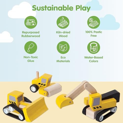 PlanToys® Road Construction Set Wooden Montessori Imaginative Kids Motor Toy - Image 3