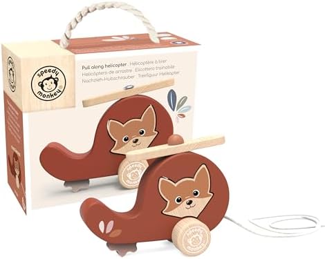 SPEEDY MONKEY Wooden Pull-Along Helicopter | Rolling Toddler Toy Playset by SpeedyMonkey