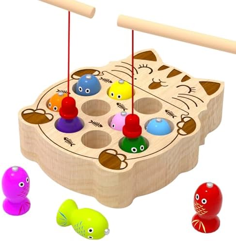Wooden Magnetic Fishing Game for Toddlers 2-4, Montessori Sensory Busy Board Educational Learning Fine Motor Skills Toys for 2 3 4 Years Old Boys Girls by EDUTREE