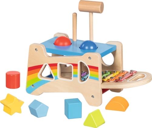 goki 58304 Hammer Bench with Xylophone and Sorting Function, 12-Piece Wooden Motor Skills Toy with Removable Wind Chime - 3-in-1 Knock Bench, Sorting Box, Xylophone - Image 2