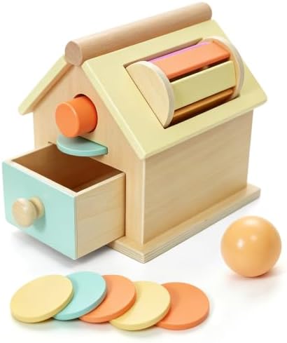 Montessori Toys for 1 Year Old, Toddler Learning Toys, Activity Cube for Toddlers 1-3, 5-in-1 Wooden Toy with Rattle, Shape Sorter, Ball Drop, Cylinder & Token Play, Gift for Boys & Girls by Unknown