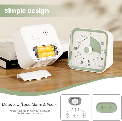 Visual Timer for Kids, Countdown Timer with Pause Function, White - Image 4