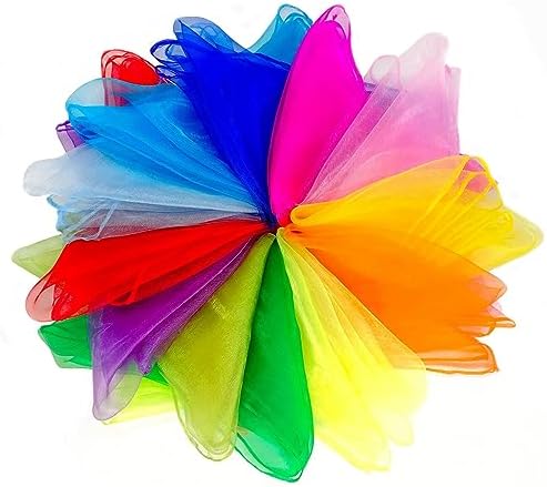 Lolakee Juggling Scarves, 12 PCS Dance Scarves for Kids Play Silk Scarve for Toddlers Children Movement Music Scarf Magic Tricks Performance Props Accessories Rhythm Band Scarfs 12colors 24 inches by Lolakee