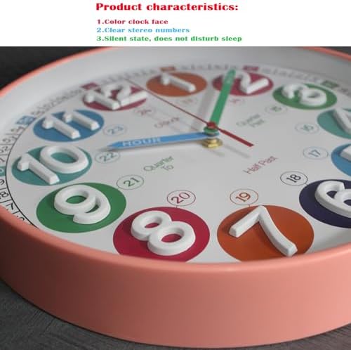 Learning Time Clock for Kids, 12 Inch 3D Peach Pink Classic Silent Wall Clock, Bedroom, Kitchen, Classroom, Decor at School, Clear Digital Clock for Kids Room - Image 3
