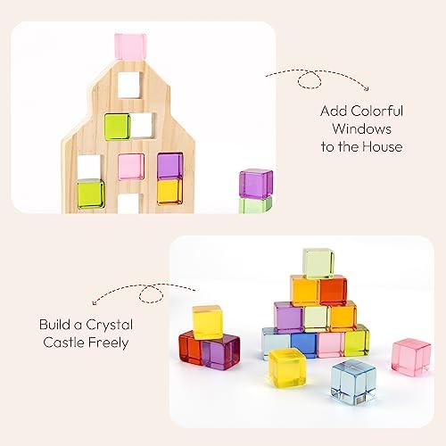 Woodtoe 36 PCS Rainbow Acrylic Gem Blocks, Wooden Blocks for Kids Ages 3-6 - Image 3
