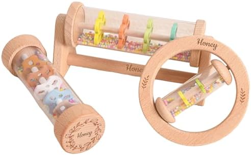 Custom Engraved Wooden Baby Rattle, Personalized Baby Rain Stick Rattle, Engraved RattleRainbow Hourglass Rattle, Gift for Kids by Handmade