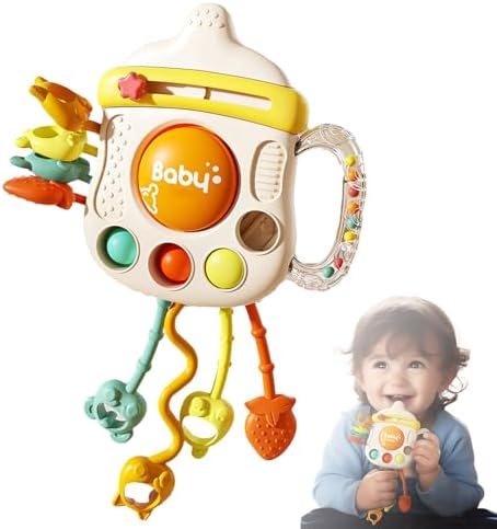 Montessori Baby Sensory Toys for 6-12 Months, Silicone Pull String Teething Toy, Infant Fidget Travel Toys, Airplane Travel Essentials, Newborn Baby Christmas & Birthday Gift for Babies by Unknown