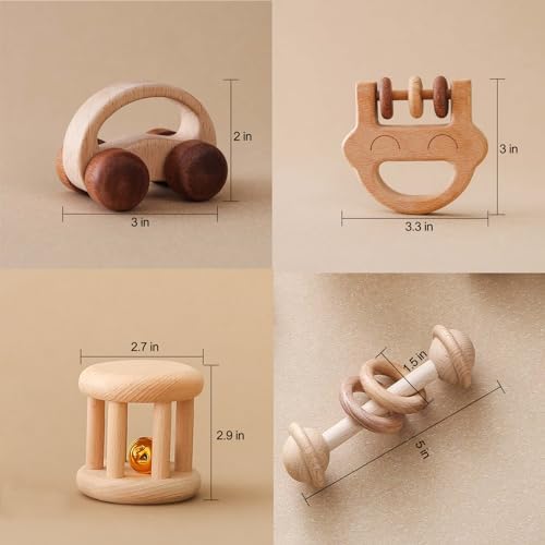 Wooden Baby Rattle Set, Newborn Wooden Rattle Toy, Natural Wooden Montessori Baby Grip Toy, Baby Gift Toy, Wood Rattle Set-2 - Image 5