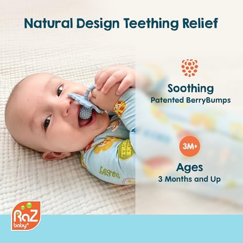 RaZbaby Pig RaZbuddy w/RaZberry Teething Relief Pacifier – Soothes Sore Gums w/Nature-Inspired Texture, 100% BPA-Free Silicone Teether, Detachable Stuffed Animal – 3 Months+ Teether, Coconut - Image 3