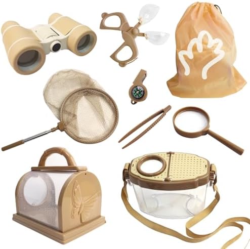 Bug Catcher for Kids Explorer Kit Kids Bug Catching Kit, Bug Catcher Kit for Kid with Binoculars, Magnifying Glass, Butterfly Kit for Aged 3+ (Brown) by VIESMUMU