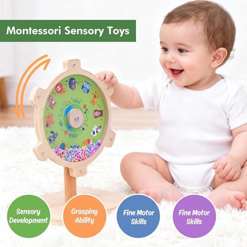 Spinning Activity Drum Toy with Sound, Montessori Wooden Sensory Toy for Babies, Perfect Birthday & Party Gift for 6-18 Months+ - Image 3