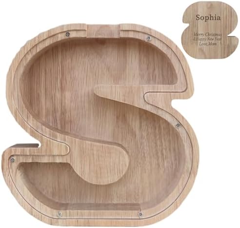 Wooden Letter Piggy Bank for Kids Boys Girls,Personalized Piggy Bank (Laser Engraving),A-Z Letters Coin Bank Money Box Customized Name, for Family Christmas Birthday Gift (S) by FINDAMAZE