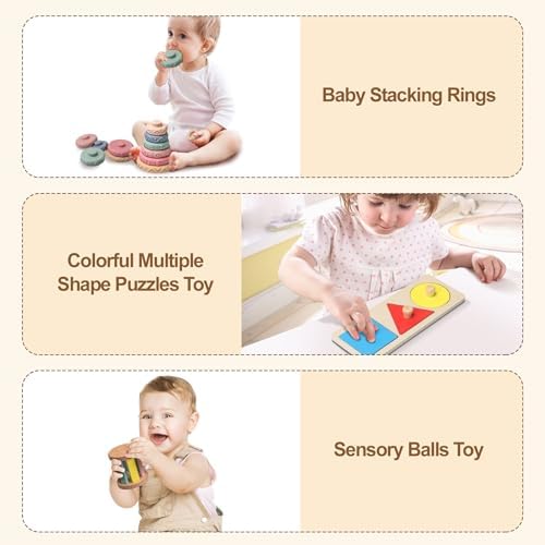 Montessori Toys for Babies 6-12 Months,8 in 1 Developmental Learning Toys Set Wooden Sensory Toys for Baby Toys 12-18 Months (Includes Tissue Box Toy,Stacking Cups and More) - Image 3