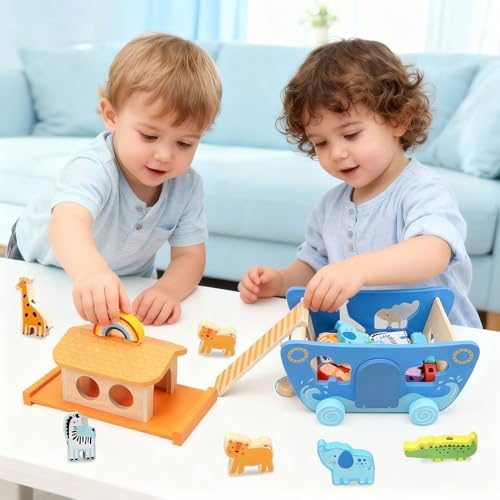 Wooden Noahs Ark Toy with Animal|Baby Baptism Gifts for Boys and Girl - Image 6