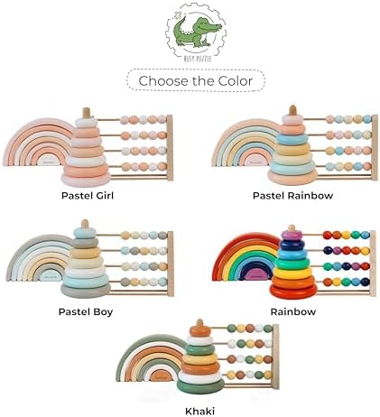 BUSY PUZZLE Wooden Stacking Pyramid, Wooden Rainbow Toy, Montessori Toys, Sensory Toy, Nursery Decor, for Toddlers - Image 5