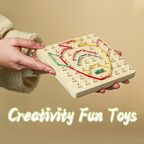CHEROSIN 2Pack Wooden Geoboard Montessori Toys - Wood Geo Board Manipulative Geoboards for 4 5 6 Year Old Kids with Pattern Cards and Rubber Bands,Brain Teaser STEM Toy for Boys Girls Ages 3-6 - Image 6