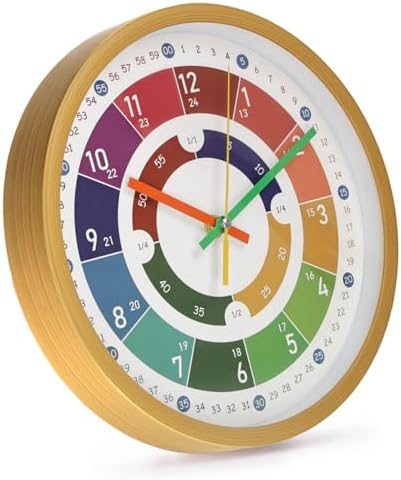 Kids Wall Clock Telling Time Silent Non-Ticking Learning Clock Colorful Teaching Wall Clocks Round Plastic Analog Educational Decor Clock for Classroom, Playroom, Bedroom (EDU2-Wood, 10 inch) - Image 3