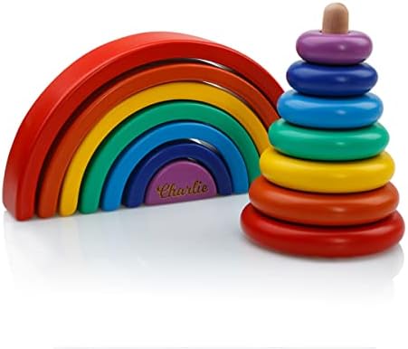 BUSY PUZZLE Wooden Stacking Pyramid, Wooden Rainbow Toy, Montessori Toys, Sensory Toy, Nursery Decor, for Toddlers by BusyPuzzle
