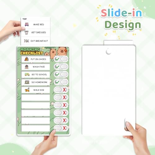 Upgraded Slider Chore Chart for Kids, Magnetic Kids Chore Chart for 2 Kids, Dry Erase Morning/Bedtime Routine Chart for Kids Toddlers, Visual Schedule for Kids - Image 5