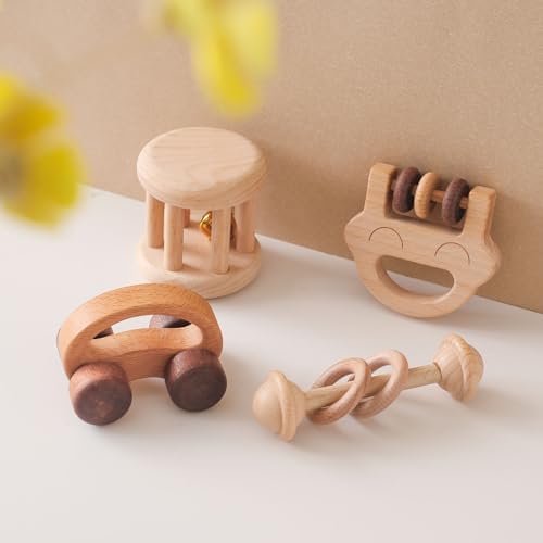 Wooden Baby Rattle Set, Newborn Wooden Rattle Toy, Natural Wooden Montessori Baby Grip Toy, Baby Gift Toy, Wood Rattle Set-2 by Chriswell