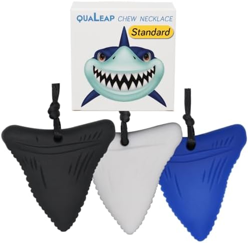 Shark Tooth Chew Necklace for Kids - Chewing Teething Necklace Teether Necklace Chew Toys Teething Toys - Chewing, Autism Sensory Teether Toy (Standard - Normal Chewer) by QUALEAP