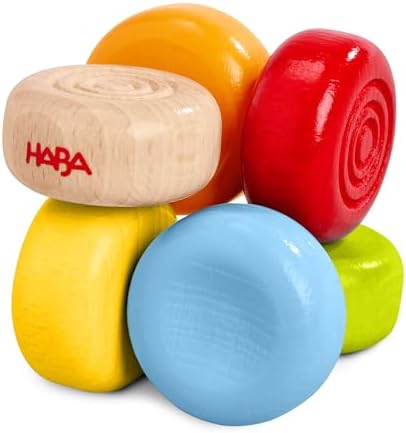 HABA Color Drops Wooden Grasping & Baby Teether Toy – Sensory Toys for Babies & Rattle with Elastic Threading for Ages 6 Months and Up by HABA
