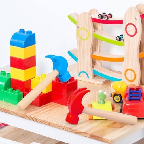 2 Pack Wooden Hammer Toys, Simulation Hammers Maintenance Tools Educational Toys for Boys Girls Kids Maintenance Tools Birthday Party Games Supplies(Red & Blue) - Image 2