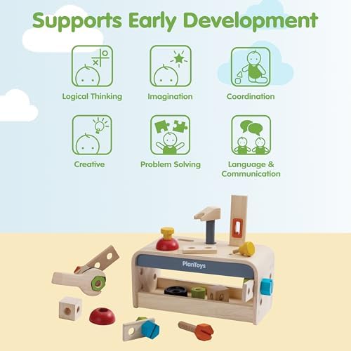 PlanToys® Wooden Little Tool Bench Montessori Construction Kids STEM Toy - Image 4