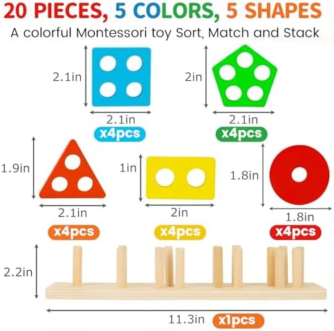 3 otters Wooden Stacking Sorting Toy, 20PCS - Image 2