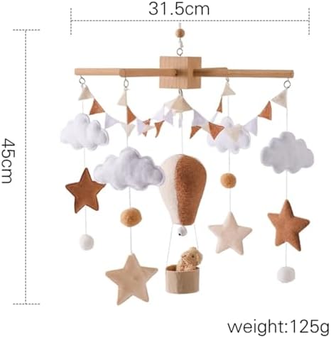 Wooden Bed Bell Crib Mobile with Music Box – Soft Felt Cartoon Bear Hanging Rattle Toy for Nursery Decor, Handcrafted Montessori-Inspired Crib Mobile (Brown) - Image 2