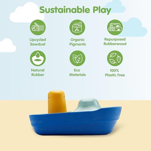 PlanToys® Tugboat Wooden Bath Toy, Floating Boat Fine Motor Imaginative - Image 3