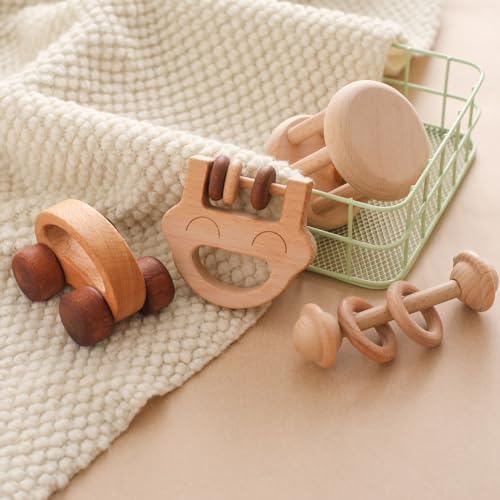 Wooden Baby Rattle Set, Newborn Wooden Rattle Toy, Natural Wooden Montessori Baby Grip Toy, Baby Gift Toy, Wood Rattle Set-2 - Image 6