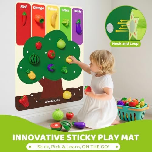 Color Sorting Play Food Set with Cutting Fruits&Felt Tree Mat - Image 5