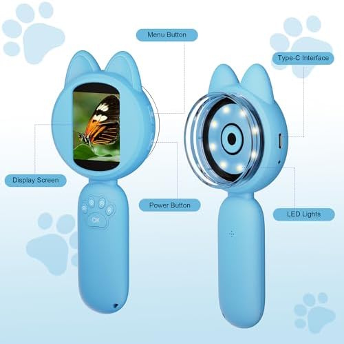 Microscope for Kids, Digital Microscope, 2Inch IPS Screen Kids Miniscope with 8Led Lights, Portable Mini Scope Kids Educational Science Toys, Birthday Chrismas for Age 3-12 Years[Blue] - Image 2