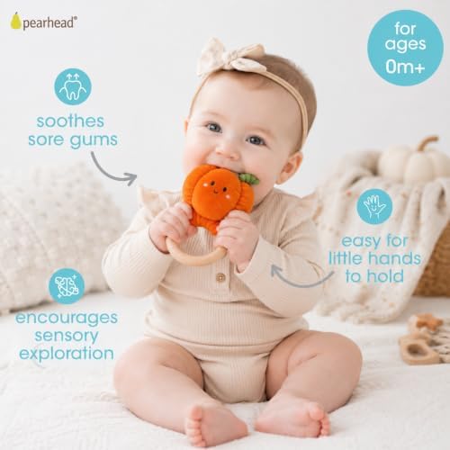 Pearhead Halloween Pumpkin Wooden Baby Teether - Image 2