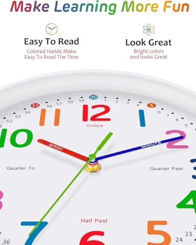 Silent Kids Wall Clock – Non-Ticking, Battery-Powered, Ideal for Teaching Time and Stylish Décor in Any Room - 8 Inch - Image 4