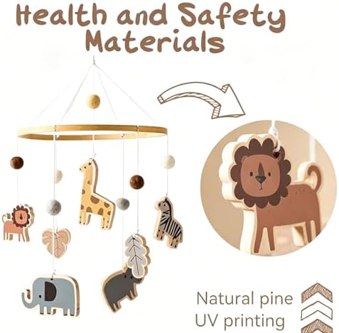 Wooden Bed Bell Crib Mobile with Music Box – Soft Felt Cartoon Bear Hanging Rattle Toy for Nursery Decor, Handcrafted Montessori-Inspired Crib Mobile (Animals) - Image 5